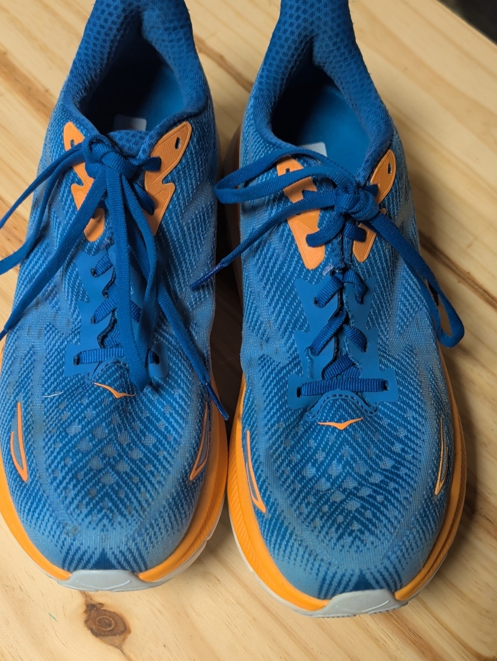 Men's Blue and Orange Hoka Clifton 9 Running Shoes
